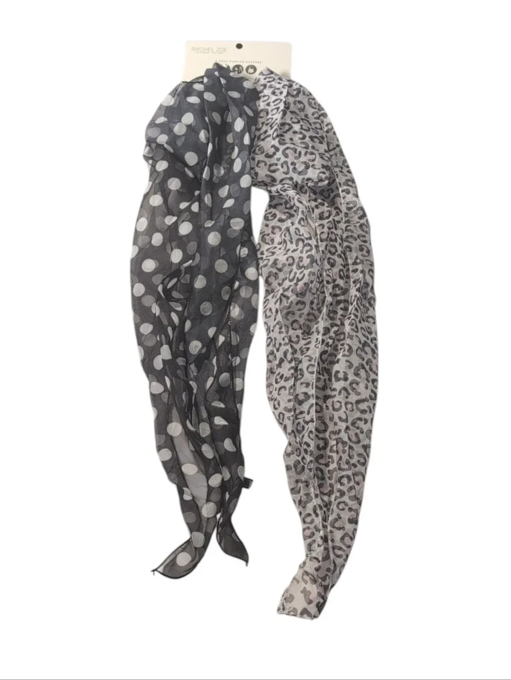 Rachel Zoe 2 Pack Fashion Scarves Black Polka Dot & Leopard Print
